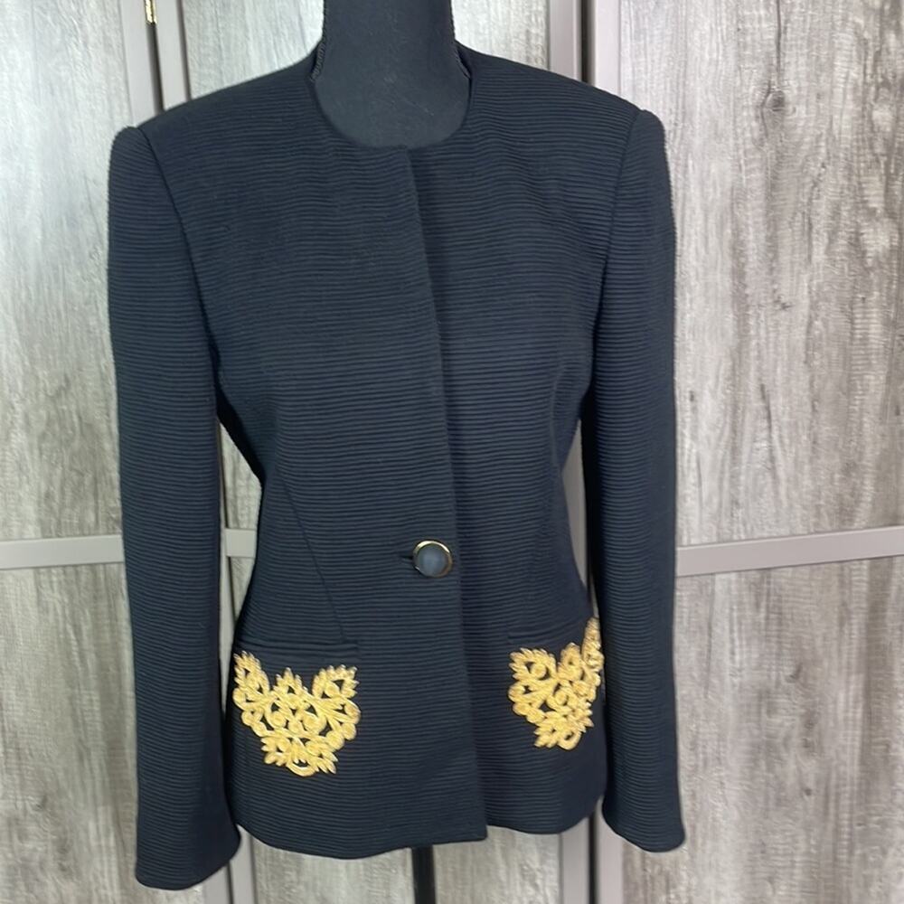 Vintage Saks 5th Peggy Jennings embroidered appliqué ribbed black jacket 4